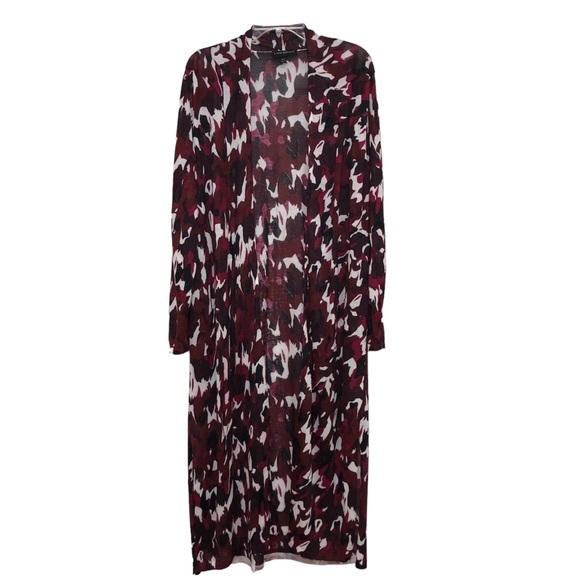 Lane Bryant Burgundy Black White Camo Lightweight Open Maxi Cardigan  18-20 - Picture 1 of 12